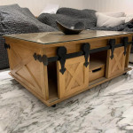Farmhouse coffee table with wheels and sliding door