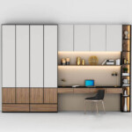 Wardrobe and Desk with shelves and cabinets