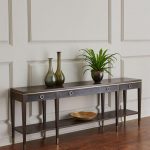 wooden console table with metal accessories