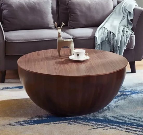 Round bowl Wood Coffee Table with Storage