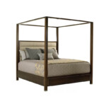 Wood-framed upholstered poster bed