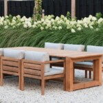 Pitch Pine Outdoor dining table with 6 armchairs