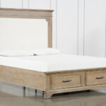Queen bed with upholstered headboard and 2 drawer footboard