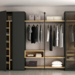 Glass wooden and open space modern wardrobe